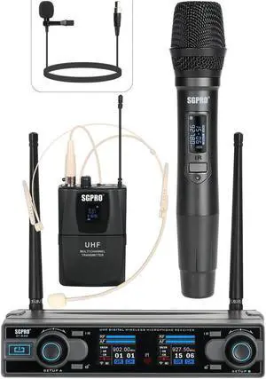 Wireless Microphones with Bodypack, Head-worn, Lapel, and Handheld Microphones for Performance, DJ Hosting, Teaching - Reliable and Great Value Mic Set with Stable 262 Feet Working Distance