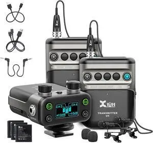 U5T2 Wireless Lavalier Microphone System with 2 Lavalier Mics 2 Transmitters 6ms Latency 2.4Ghz