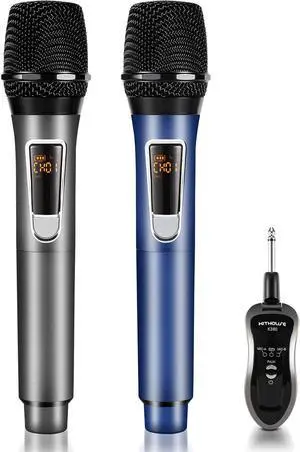 Wireless Microphone-2.4GHz Metal Dual Handheld-Cordless Dynamic-Mic System-with Rechargeable Receiver-for ,Party,Speech,Meeting,Recoring,Wedding,Class Use-Auto Connect