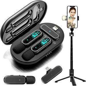 Wireless Microphone for iPhone with Tripod (2 Pack) - Professional Vlog Kit - 12H Runtime 70ft Range - Clip-On Mini Lapel Microphones for Interviews, Vlogs & Podcasts