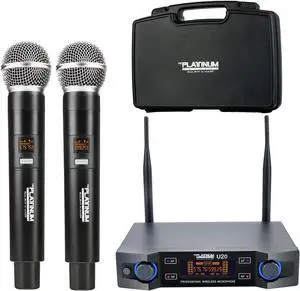 The Platinum UHF Wireless Microphone System, 200FT UHF Range Metal Professional Dual Channel Handheld Dynamic Mic System with Professional  Receiver, for Party, KTV, Meeting, Wedding (TP-U20)