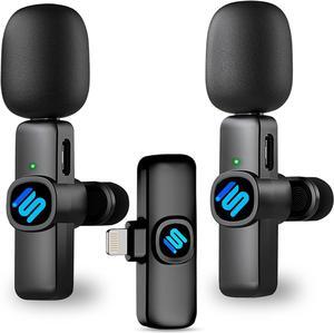 Wireless Lavalier Microphone for iPhone iPad Premium Lapel-on Mic with 80ft Distance of Ultra-Clear Pick-up Voice and Noise-Canceling for Tiktok, YouTube, Recording, and Vlogging(1RX&2TX)