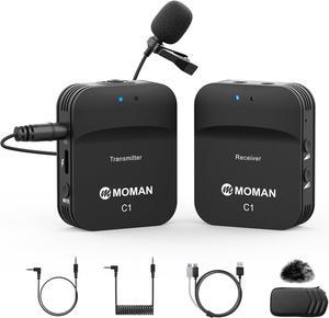 Moman C1 Wireless Lavalier Microphone, 2.4GHz Compact Wireless Lapel Mic System with Noise Cancellation 656FT Transmission 8H Battery Life for DSLR Cameras/Smartphone/Tablet/Live Streaming
