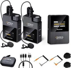 comica BoomX-D2 - Wireless Microphone System for Cameras, Camcorders, Smartphones, Laptops, Compact Wireless Lavalier Lapel Microphone with Dual-Channel Recording, Noise Reduction, Low Latency