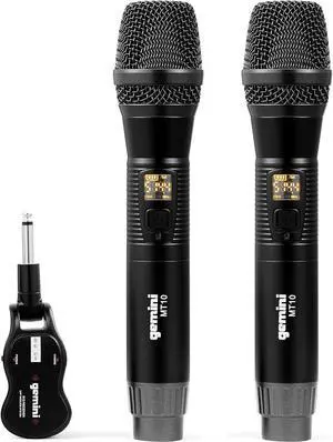 Gemini Dual Wireless Microphone UHF Handheld Rechargeable Cordless Mic System 2 Pack with Receiver for Karaoke Singing DJ Performance PA Speaker Mixer 50M Range (GMU-M200)