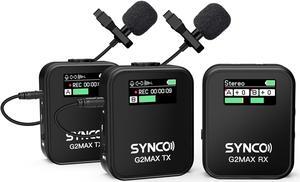 SYNCO Wireless Microphone, G2(A2) MAX 2.4G Dual Transmitter 24Hours Recording 656FT 8H for Vlogging Interview for DSLR Smartphone Laptop, Wireless-Lavalier-Microphone-for-Camera