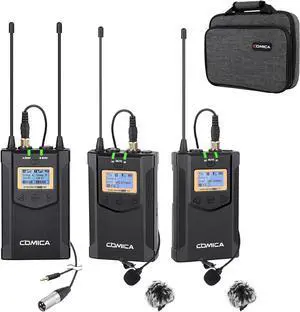 Comica CVM-WM100PLUS - Wireless Microphone System for Cameras, Camcorders, Smartphones, Laptops, Professional UHF Wireless Lavalier Lapel Microphone with Dual-Channel Recording, AA Batteries Comica CVM-WM100PLUS - Wireless Microphone System for Cameras, Camcorders, Smartphones, Laptops, Professional UHF Wireless Lavalier Lapel Microphone with Dual-Channel Recording, AA Batteries