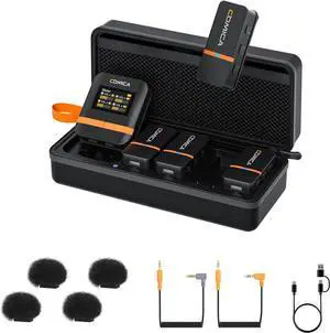 comica Vimo Q 4 Channel Wireless Lavalier Microphone System with Noise Cancellation, 4 Audio Tracks Output, 656ft Range, Wireless Mic for iPhone, DSLR Camera, Android, Video Recording Livestream