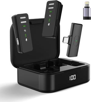 Professional wireless microphone for iPhone iPad Android Lavalier microphone with noise reduction features,plug & play microphone with 48H charging box for interview video podcast Vlog YouTube TikTok