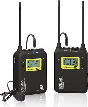 LENSGO Wireless Lavalier Microphone System, LWM-328C 99-Channel UHF Professional Omnidirectional Wireless Lapel Mic for Canon Nikon DSLR Camera Smartphone Camcorder Interview Video Recording (RX+TX)