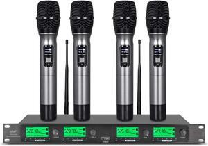 UHF Wireless Microphone System 4 Channel Microphones 4 Handheld  DJ Mic  System Whole Metal Mic  System for Church Speaking Conference Wedding Party Frequency A