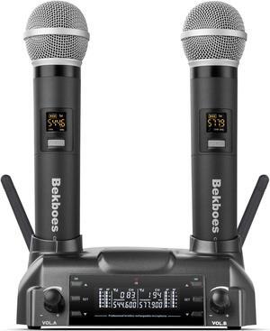 Professional Dual Dynamic Handheld UHF Wireless Microphone System, Magnetic Inductive Wireless Charging, 165ft Range for Home /Meeting/Party/Church/Wedding