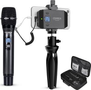 CVM-WS50(H) Wireless Microphone System, 6 Channels Handheld Interview Microphone with Flexible Combination Grip for Smartphone, Camera, Perfect for YouTube, Interview, Video Conference, Podcast