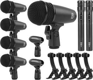XTUGA New MI7 7-Piece Wired Dynamic Drum Mic Kit Whole Metal- Kick Bass Microphone Set Use for Drums Vocal Other Instrument Complete with Thread Clip Inserts Mics Holder