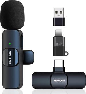 Wireless Microphone for iPhone iPad/Android/PC, Mini Microphone for Video Recording, Plug and Play Lavalier Microphone Lapel Wireless Mic with Noise Reduction
