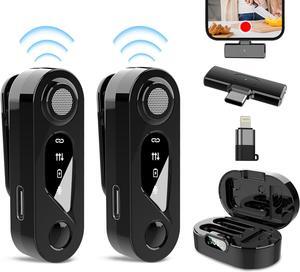 Wireless Lavalier Microphone with Charging Case: 2 PACK Mini Microphone for iPhone iPad Android - Plug-Play Clip on Lapel Microphone Wireless, Noise Reduction Mic for Video Recording, Interview