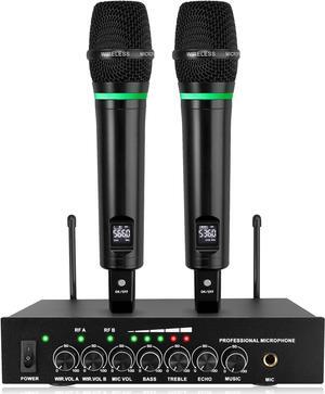 LiNKFOR UHF Handheld Rechargeable Microphone System, All Metal Dual Cordless MIC with Bluetooth, RCA Input/Output, 6.35mm Output for  Machine, Mixer, Sound Bar