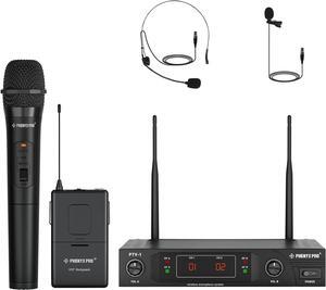 Phenyx Pro Wireless Microphone System, VHF Wireless Mic Set with Handheld Microphone/Bodypack/Headset/Lapel Mics, Stable Signal, Cordless Mic for Singing, , Church, DJ (PTV-1B)