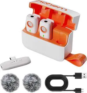 hohem Wireless Lavalier Microphone MIC-01 for Type-C Port,Noise Cancelling,Built-in TF Card Slot,Remote Control for Live Streaming,Interview,Video Shooting,20H Run-Time(White)