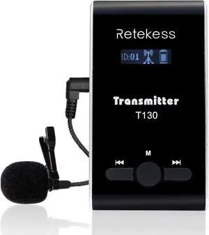 Retekess T130 Wireless Tour Guide Transmitter,Lavalier Microphone,99 Channel,Church Translation Transmitter for Interpretation Training Court