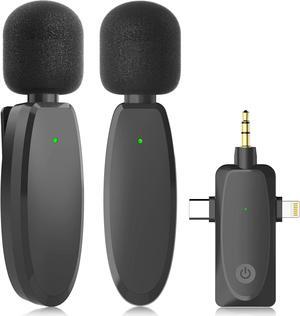 Wireless Lavalier Lapel Microphone for iPhone, Android, Camera, Mini Professional Wireless Mic Plug-Play 2.4G Ultra Low Delay Built-in Noise Reduction Chip 7H Long Working