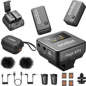 GODOX Magic XT1 Wireless Lavalier Microphone, Microphone for Camera (2 TX + 1 RX Charging Case), Mini Mic with Noise Cancellation, 16H Battery, Touch Screen 200M/60ft, Wireless Microphone