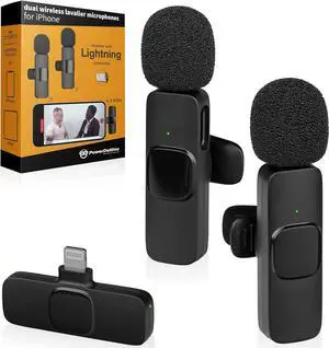 PowerDeWise Wireless Lavalier Microphones for iPhone - Noise Cancelling, Plug & Play - Pack of 2