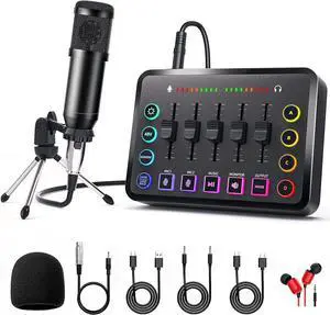 Podcast Equipment Bundle Includes Audio Mixer and BM800 Microphone, Ideal for Video Production, Live Streaming, Gaming voiceovers. Compatible with Various Operating Systems and Software