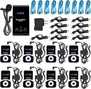 EXMAX EX-100 Wireless Tour Guide System Live Translator Microphone Church Translation Devices Simultaneous Interpreting Equipment Silent Conference Distancing Talk (1 Transmitter 8 Receivers)