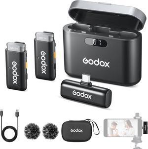 GODOX WES2 Kit2 Wireless Lavalier Microphone for Android, MFi Certified, Plug and Play, Noise Cancelling Lapel Mic with 656ft Transmission, Compatible with Android, for vlogs/Interviews/Live