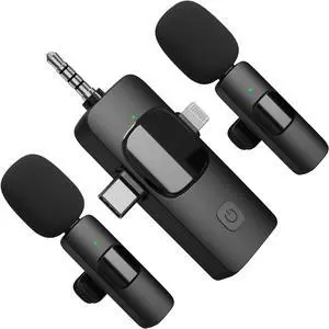 3-in-1 Wireless Lavalier Microphone  Mini Microphone with Intelligent Noise Canceling for iPhone, iPad, Android, Lapel Mic with 6 Hours Recording for Vlogging, YouTube, Interview