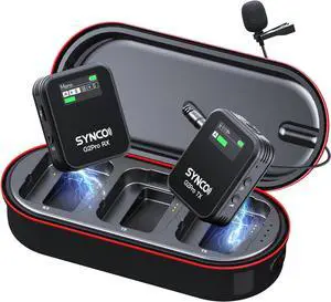 SYNCO Wireless Microphone, G2(A1) Pro 2.4G Dual Lapel Mic with Case 656FT 8H for On Line Class Vlog Live Stream YouTube for Camera Smartphone Tablet, Wireless-Lavalier-Microphone-Dual-Channel