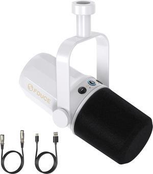 FDUCE SL40 Dynamic Microphone for Podcasting, Gaming, Live Streaming & Recording, Built-in Headphone Output, LED Mute Button, All Metal USB/XLR, Voice-Isolating TechnologyWhite