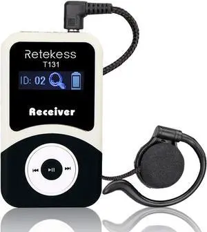 Retekess T131 Wireless Tour Guide System Receiver with 3.5mm One-Side Earphone, 99 Channels, Audio Translation System for Church School Training Court Factory (Use with T130 Transmitter)