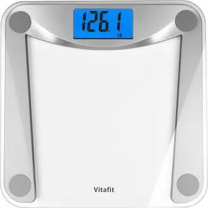Vitafit Digital Bathroom Weight Scale for Body Weight, High Accuracy Assured by Weighing Professional Since 2001,Extra Large Blue Backlit LCD and Step-On, 400lb/182kg, Clear Glass Vitafit Digital Bathroom Weight Scale for Body Weight, High Accuracy Assured by Weighing Professional Since 2001,Extra Large Blue Backlit LCD and Step-On, 400lb/182kg, Clear Glass