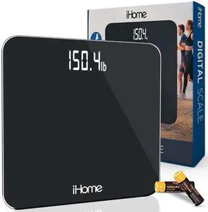 iHome Digital Scale, Bathroom Scale, Batteries Included, Scale Body Weight, Weight Scale, Bathroom Scales for Weight, Digital Scales for Body Weight (Black)