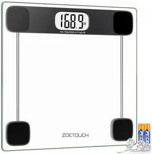Scale for Body Weight Digital Bathroom Scale Accurate Weighing Machine for People, High Precision Bath Scale, Step On, Tempered Glass LCD Display Batteries and Tape Measure Included, 400lbs