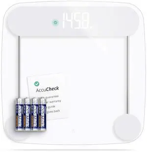 Greater Goods Digital AccuCheck Bathroom Scale for Body Weight, Capacity up to 400 lbs, Batteries Included, Clear