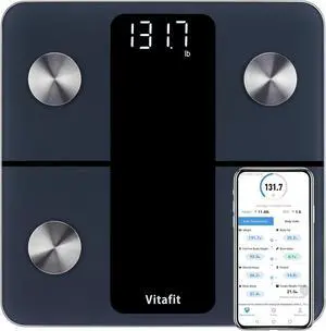 Vitafit Smart Bathroom Scale Body Weight, High Accuracy Assured by Weight Scale Professional Factory Since 2001, App Sync 13 Body Composition Including BMI, Body Fat and Muscle, 400lb, LED, Black