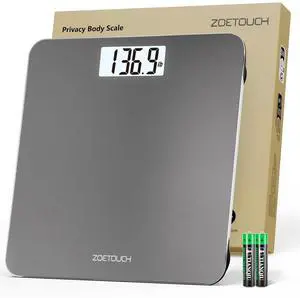 Bathroom Scale for Body Weight Digital Weighing Machine with Backlit LCD Display, Most Accurate Bath Scale for People, High Precision, Grey,Tempered Glass Batteries Included, 396lb/180kg