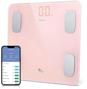 AGM Smart Scale for Body Weight, Digital Bathroom Weight Body Fat Scale, BMI Weighing Wireless Bluetooth Digital Scale, Body Composition Monitor with Smartphone App, 400lb/180KG Capacity (Pink)