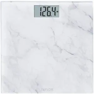 Taylor Digital Glass Marble Bathroom Scale, Scale for Body Weight, Highly Accurate Digital Bathroom Weighing Machine, Battery Powered, FSA HSA Eligible, Measures Weight up to 400 lb Capacity, White