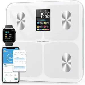 ABLEGRID Digital Smart Bathroom Scale for Body Weight and Fat Percentage,Body Fat Scale with BMI Large LCD Display,Accurate Body Composition Analyzer,Weighing Machine for People with Fitness App,400lb