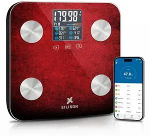 EILISON Smart Scale for Body Weight: 8-Electrode Digital Bathroom Scale for Fat BMI Muscle Body Composition Analyzer 32 Biometric Bluetooth Highly Accurate Weighing Machine,400lbs (Red)