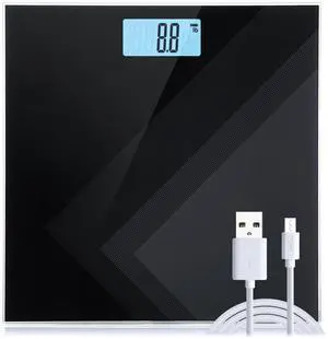 Uten Digital Weight Scale, USB Charging Bathroom Weight Scale, Three-Color LCD Back Light Display, Slim Design, 400Ibs/180kg, 6mm Tempered Glass (Black)