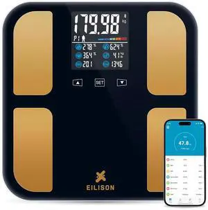 EILISON Smart Scale for Body Weight: 8-Electrode Digital Bathroom Scale for Fat BMI Muscle Body Composition Analyzer 32 Biometric Bluetooth Highly Accurate Weighing Machine,400lbs (Black)