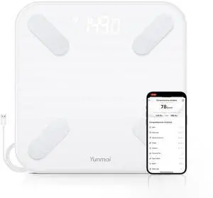 Yunmai Smart Scale with BMI, Body Fat, Muscle Mass, Digital Weight Body Fat Scale Mini, 13 Body Composition Scale Bluetooth Health Apps Compatible, Rechargeable 400lb