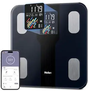 Scale for Body Weight,High Precision Digital Body Fat Analyzer, VA Large LED Smart Bathroom Scale, with BMI Heart Rate, 15 Body Composition, Sync Fitness App, Maximum Measuring Range 400lb