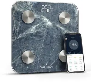 Nautica Body Tracker Digital Bathroom Scale, Bluetooth-Enabled Smart Scale with BMI, Body Fat, Muscle Mass Tracking & More, Syncs with Smartphone App for Body Composition Tracking, 396 Lbs.