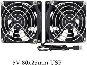 80mm USB Fan 2 In 1 Computer fan 5V 80mm Fan Dual USB PC Fans with Metal Grill Cooling for Laptop PS4 TV Box AV cabint
